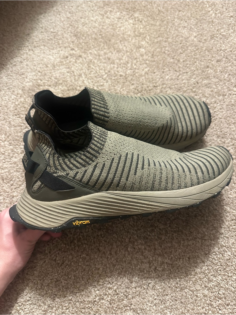 Merrell Float Pro Olive Knit Slip-On Sneakers with Black Accents